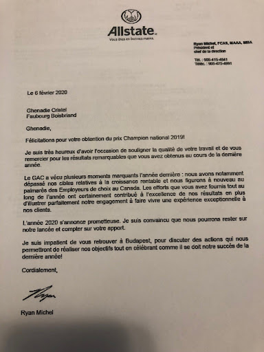 Official company letter recognizing Ghenadie Cristel