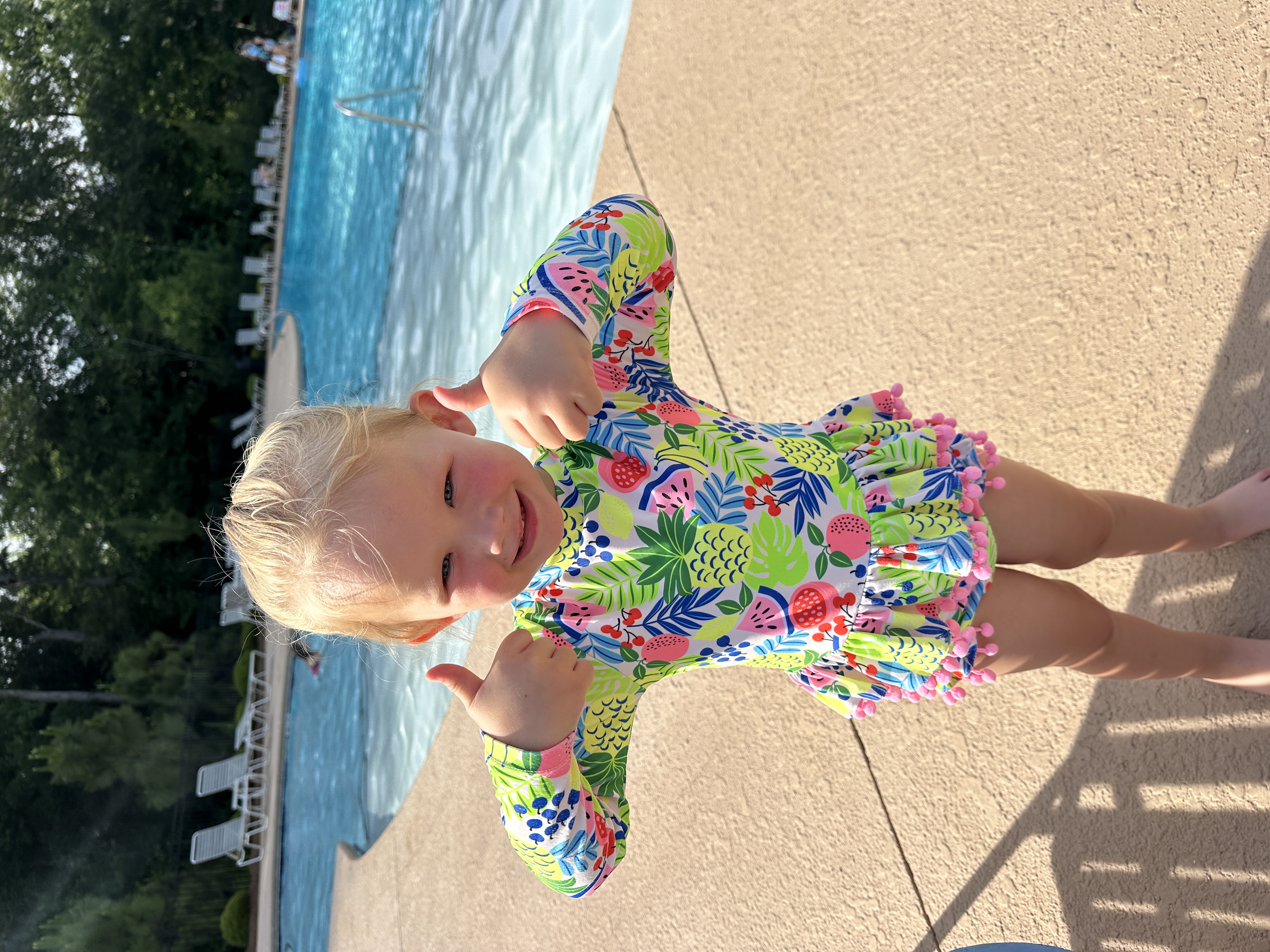 Young student in colorful swimsuit