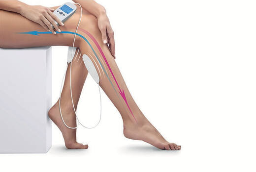 VEINOPLUS electrodes on the calf showing venous return and arterial flow