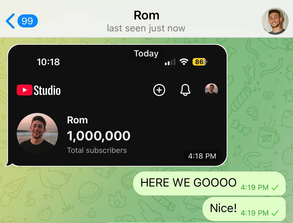 Rom hits 1,000,000 subscribers