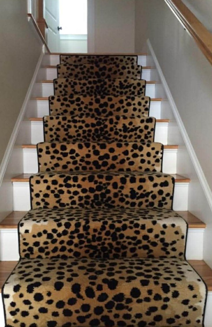 Tan leopard print carpet on stairs