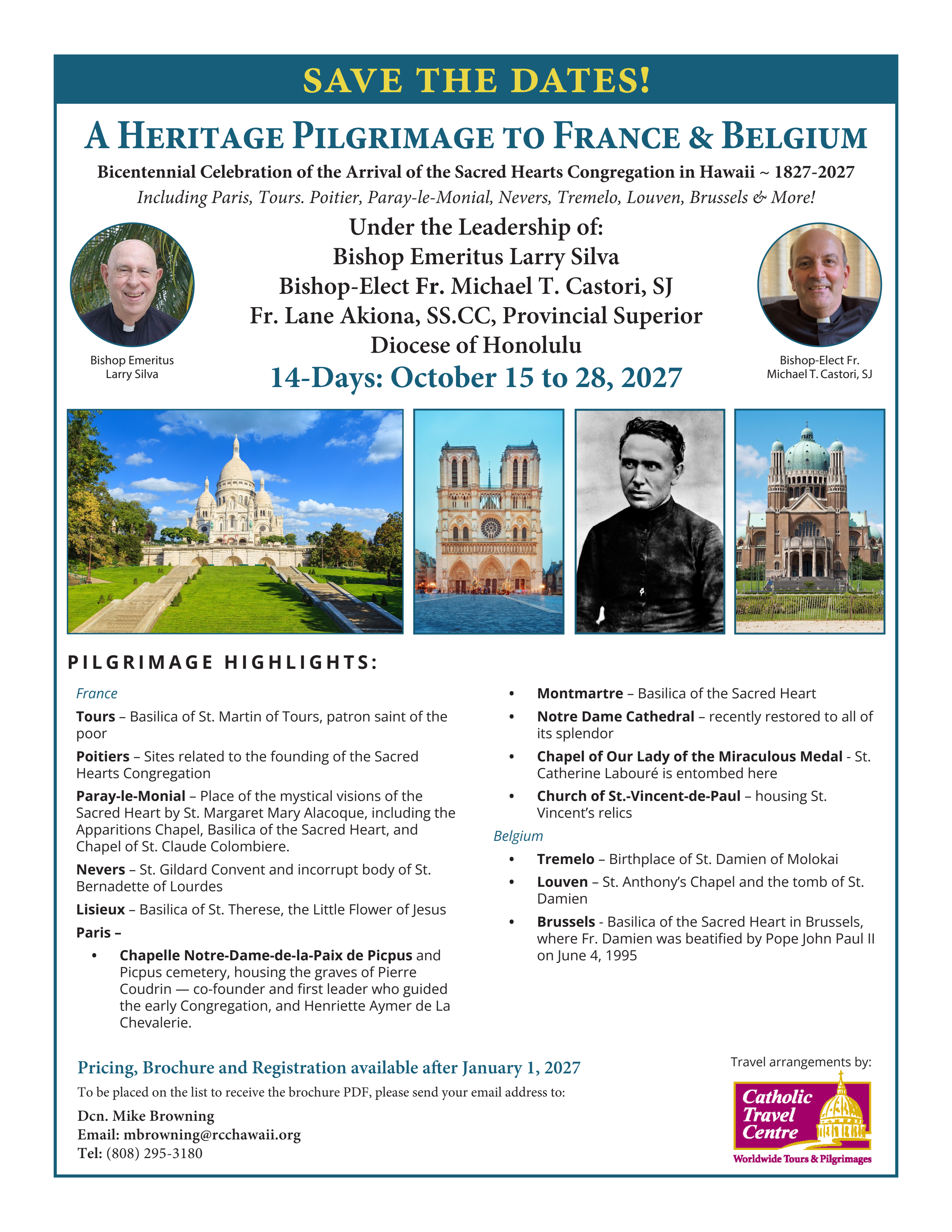 Heritage Pilgrimage to France and Belgium flyer