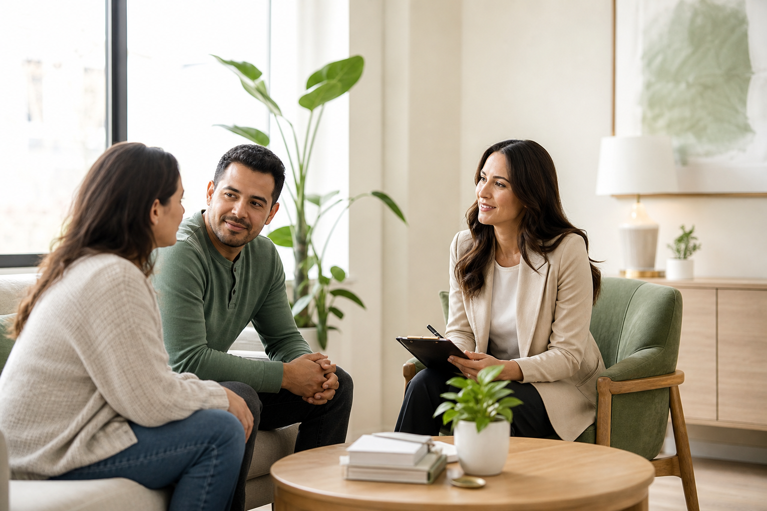 Support professional speaking with a client and family member