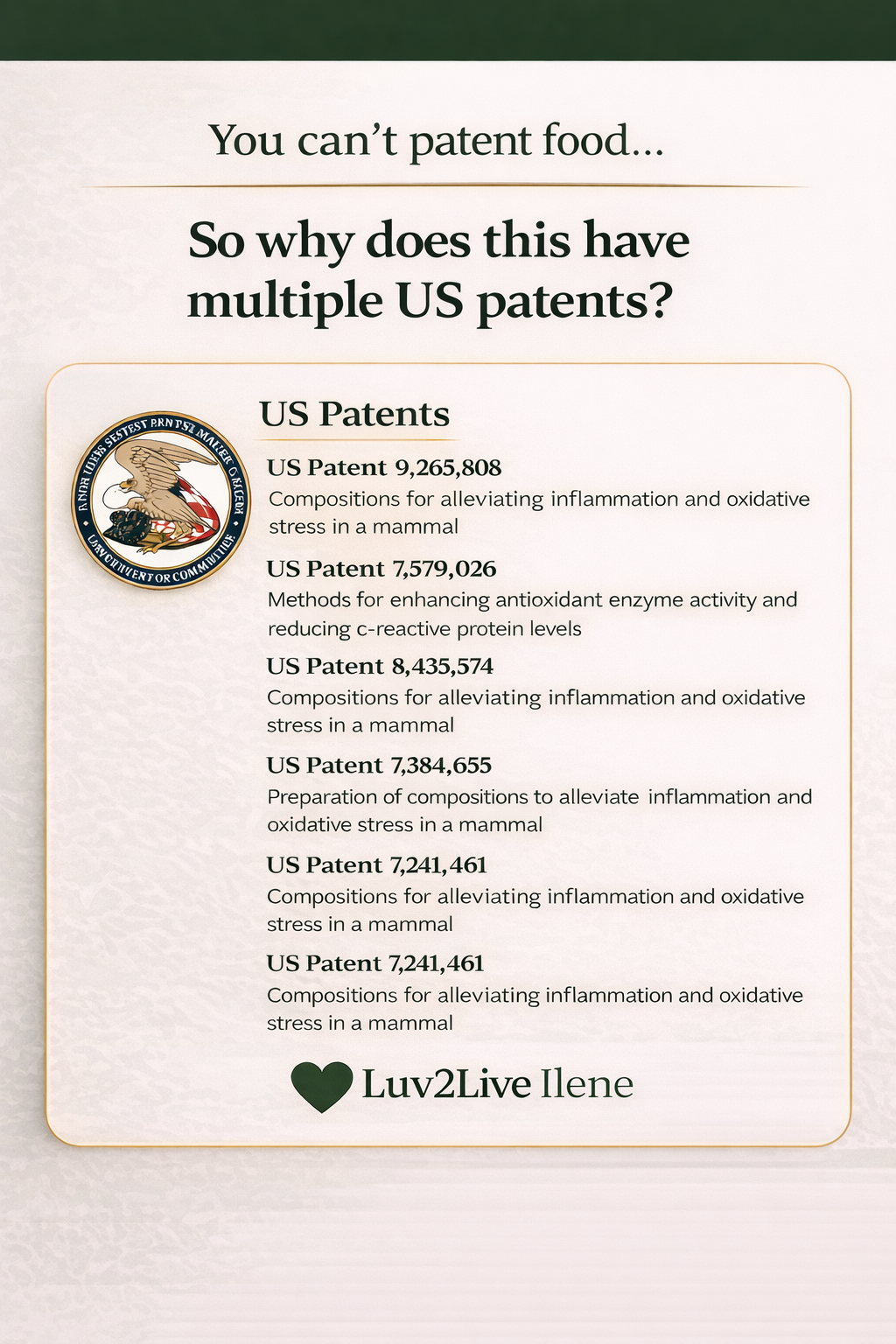protandimnrf2, us patents, inflammation, oxidative stress, luv2live ilene