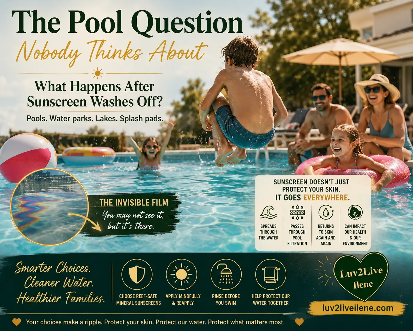 family playing in the pool 