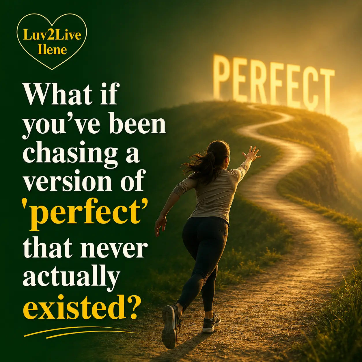 woman running toward perfection but can't reach it