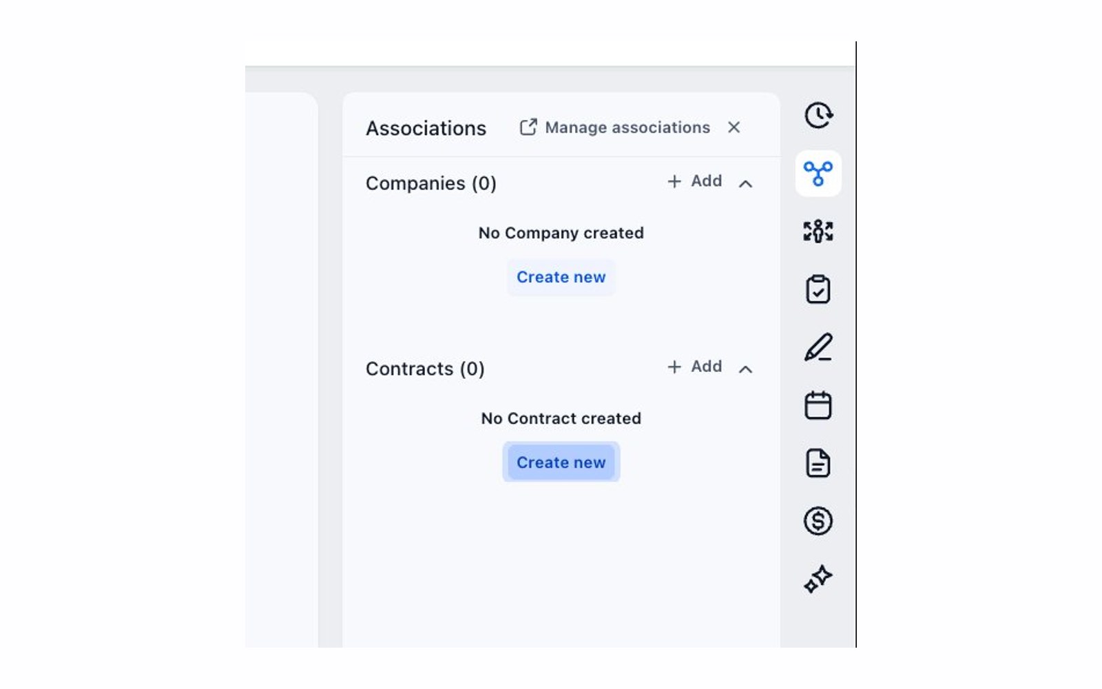 Custom objects with company and contract associations on a client record