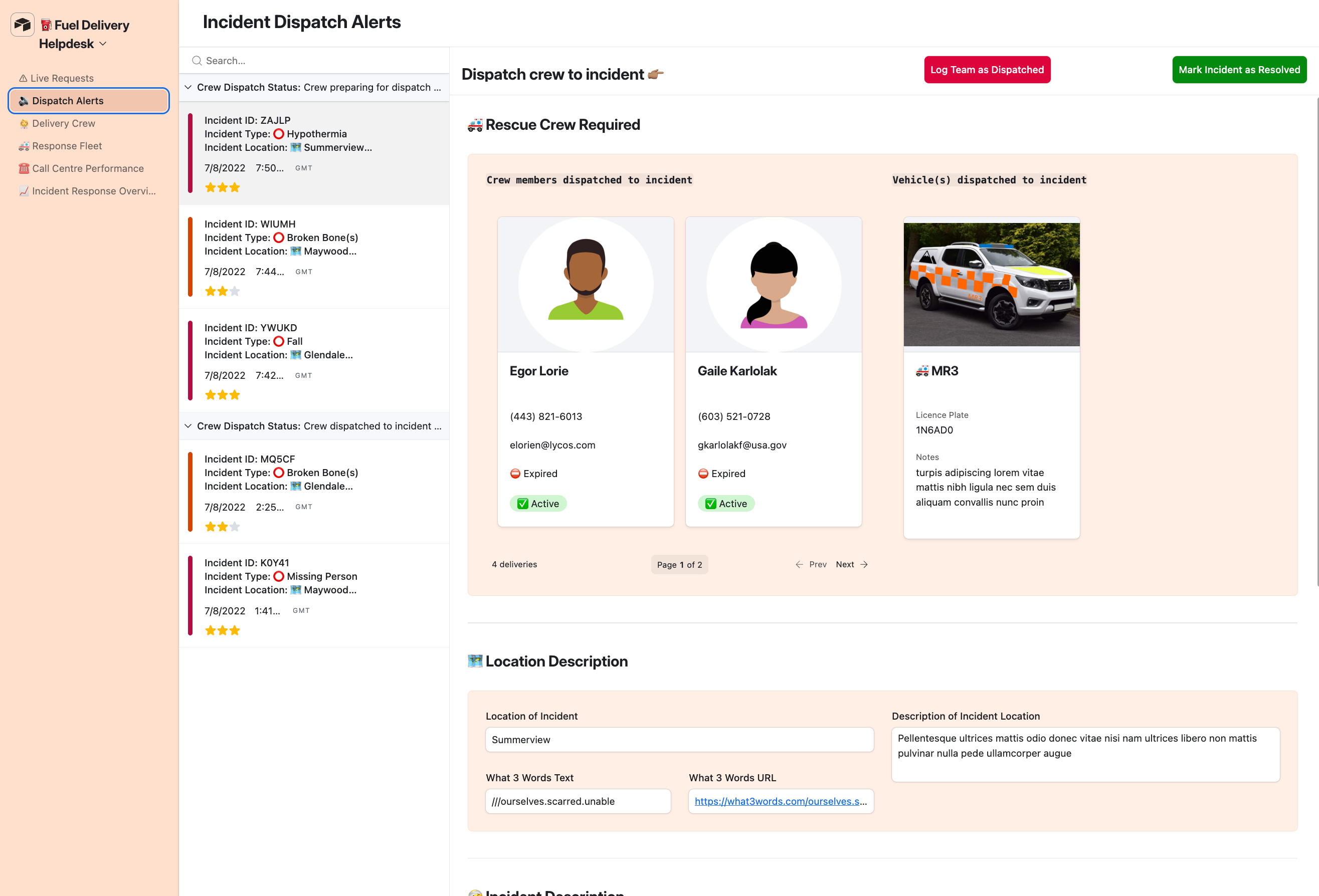 Separate interfaces for customer intake and driver dispatch