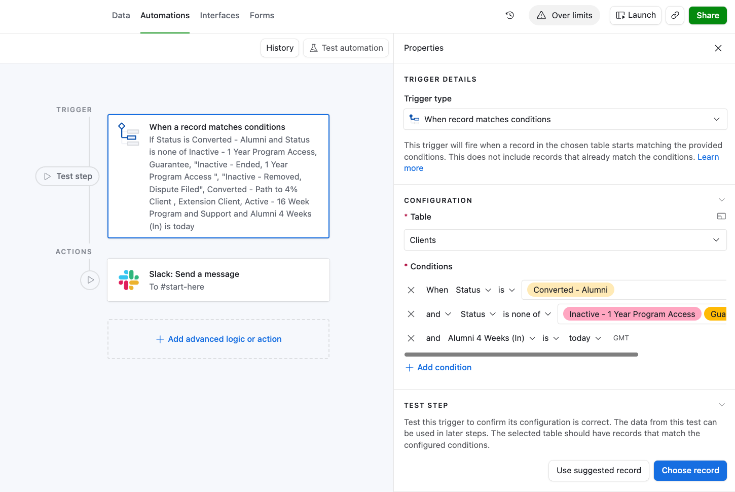 Date-driven check-in automations mapped to each client's program start