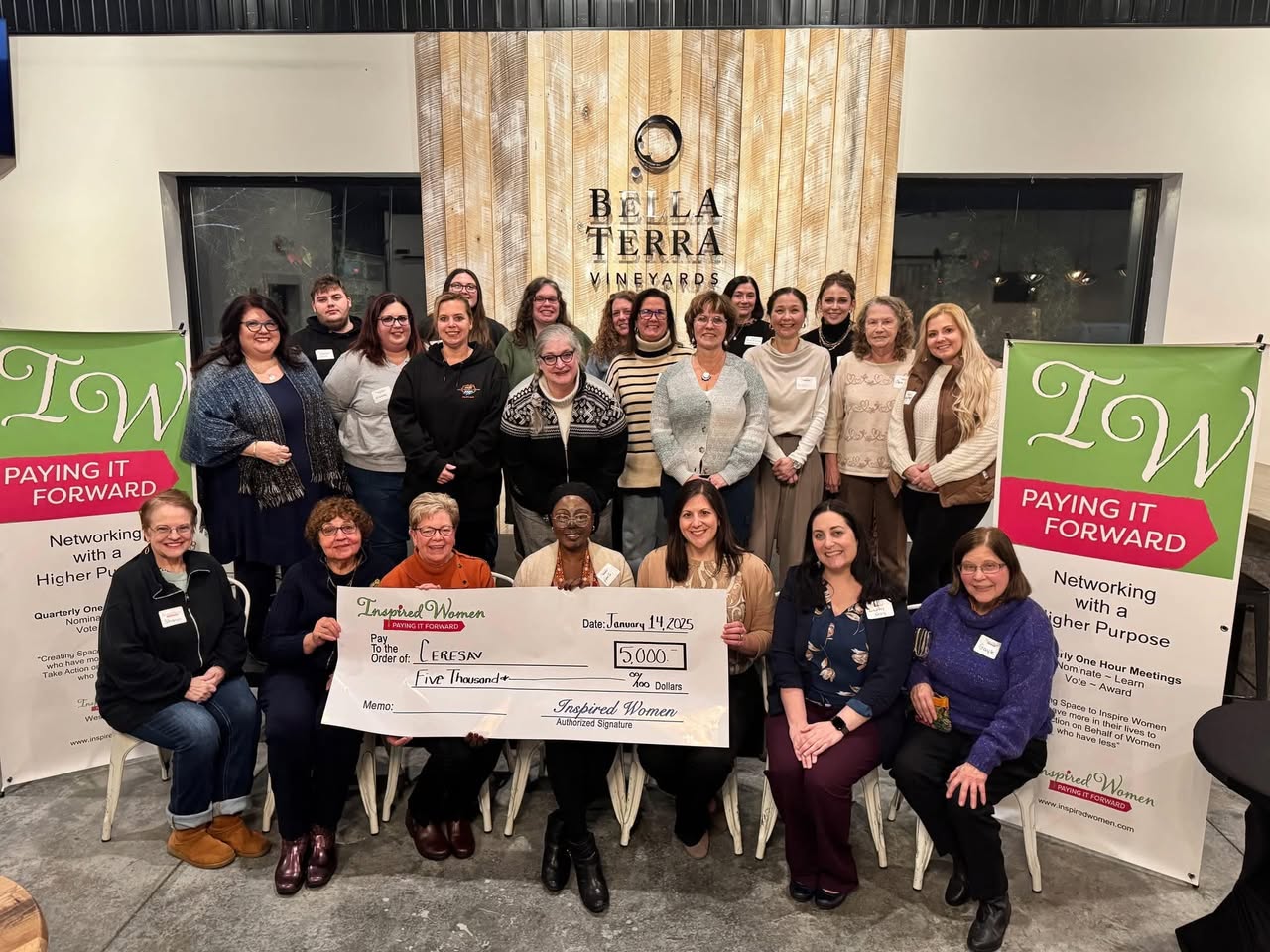 Inspired Women members presenting a five thousand dollar check to Ceresav