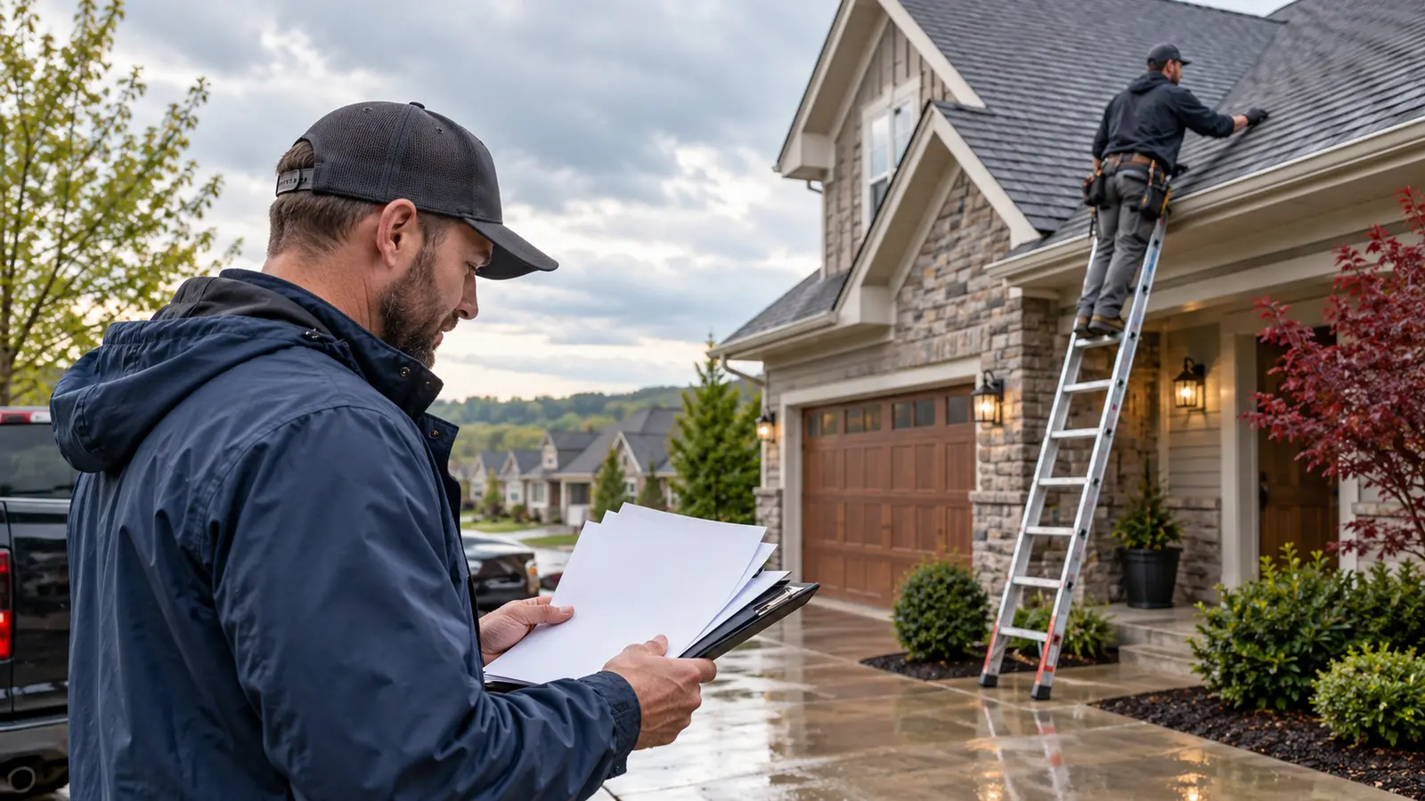 Omaha roofing professionals inspecting a home after a storm