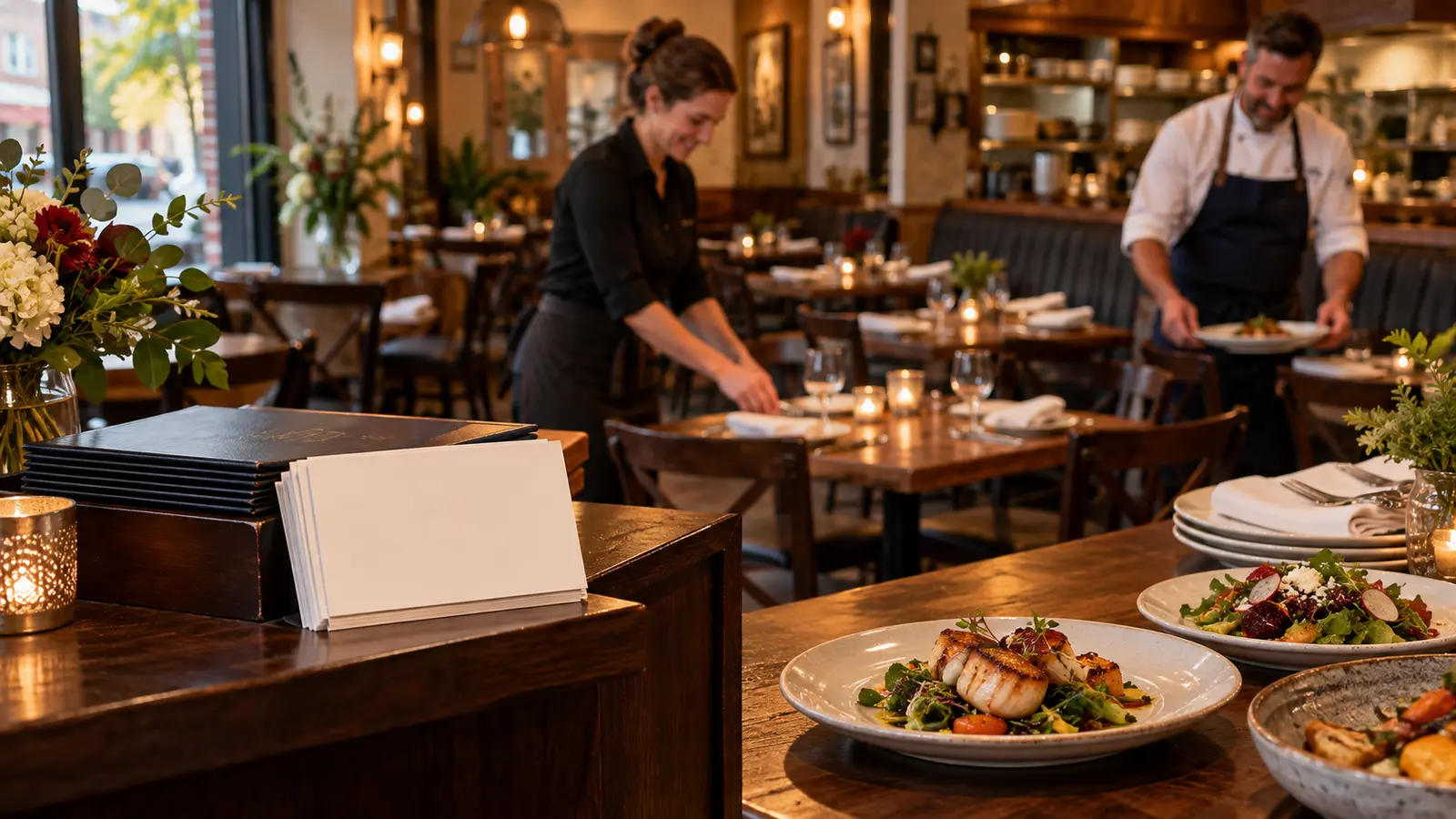 Omaha neighborhood restaurant preparing for dinner service