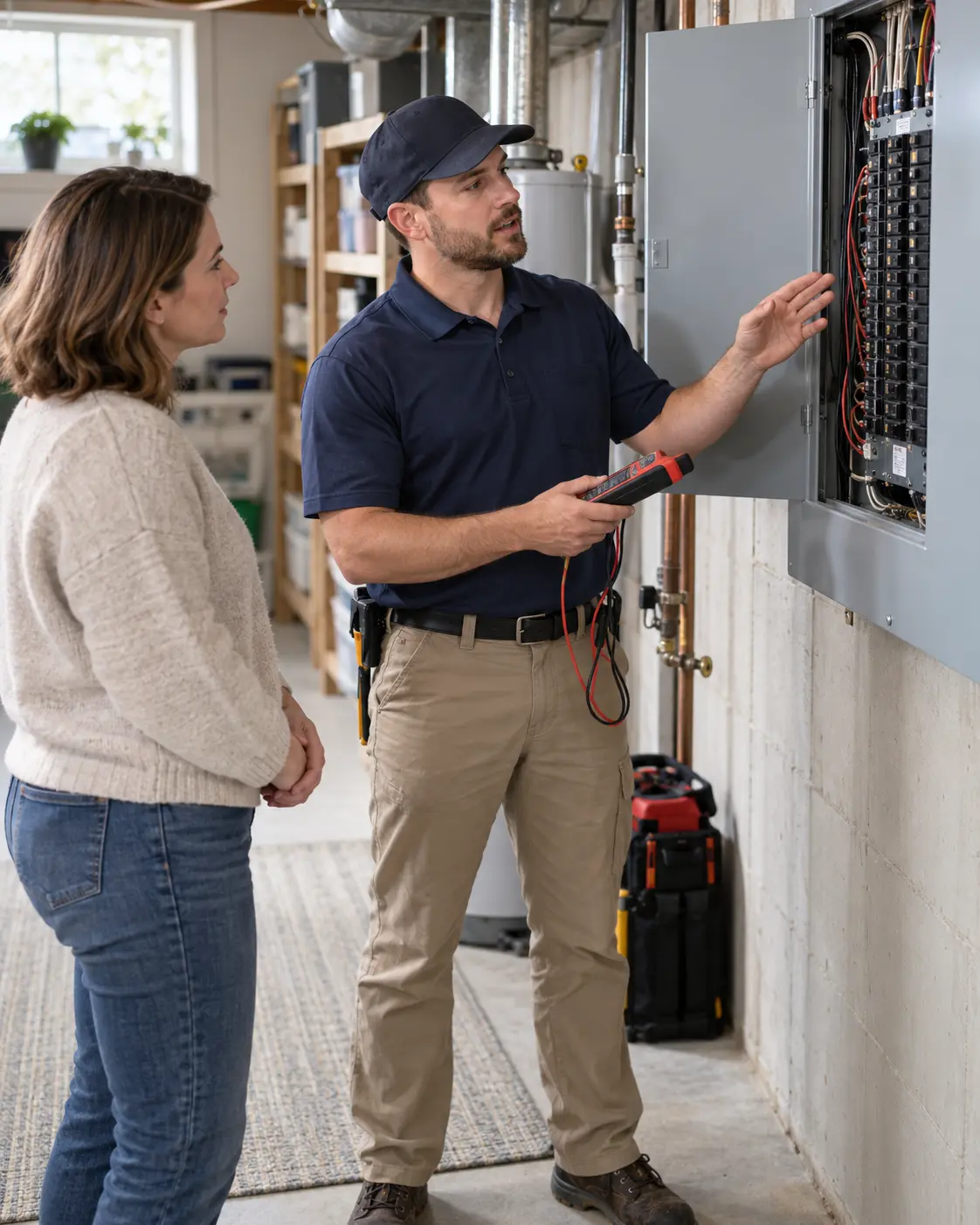 Omaha electrician reviewing a home electrical panel