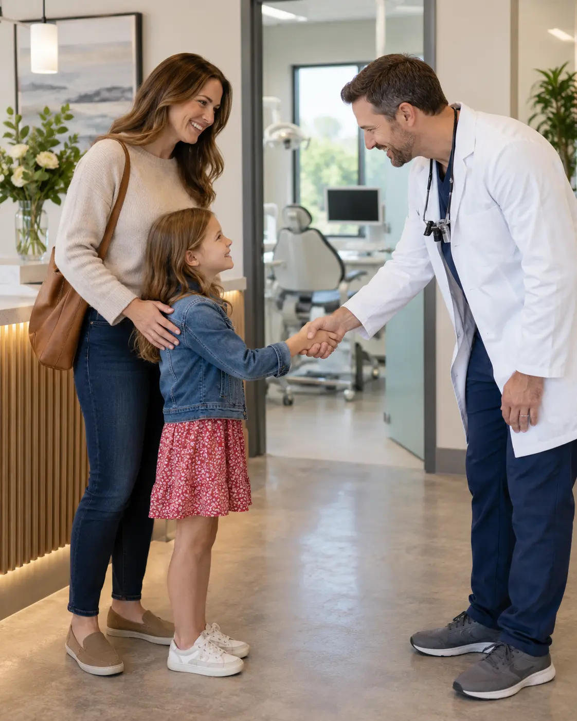 Omaha dentist welcoming a family to a neighborhood practice
