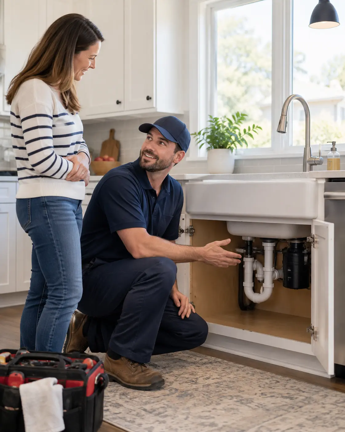 Omaha plumber explaining a kitchen sink repair