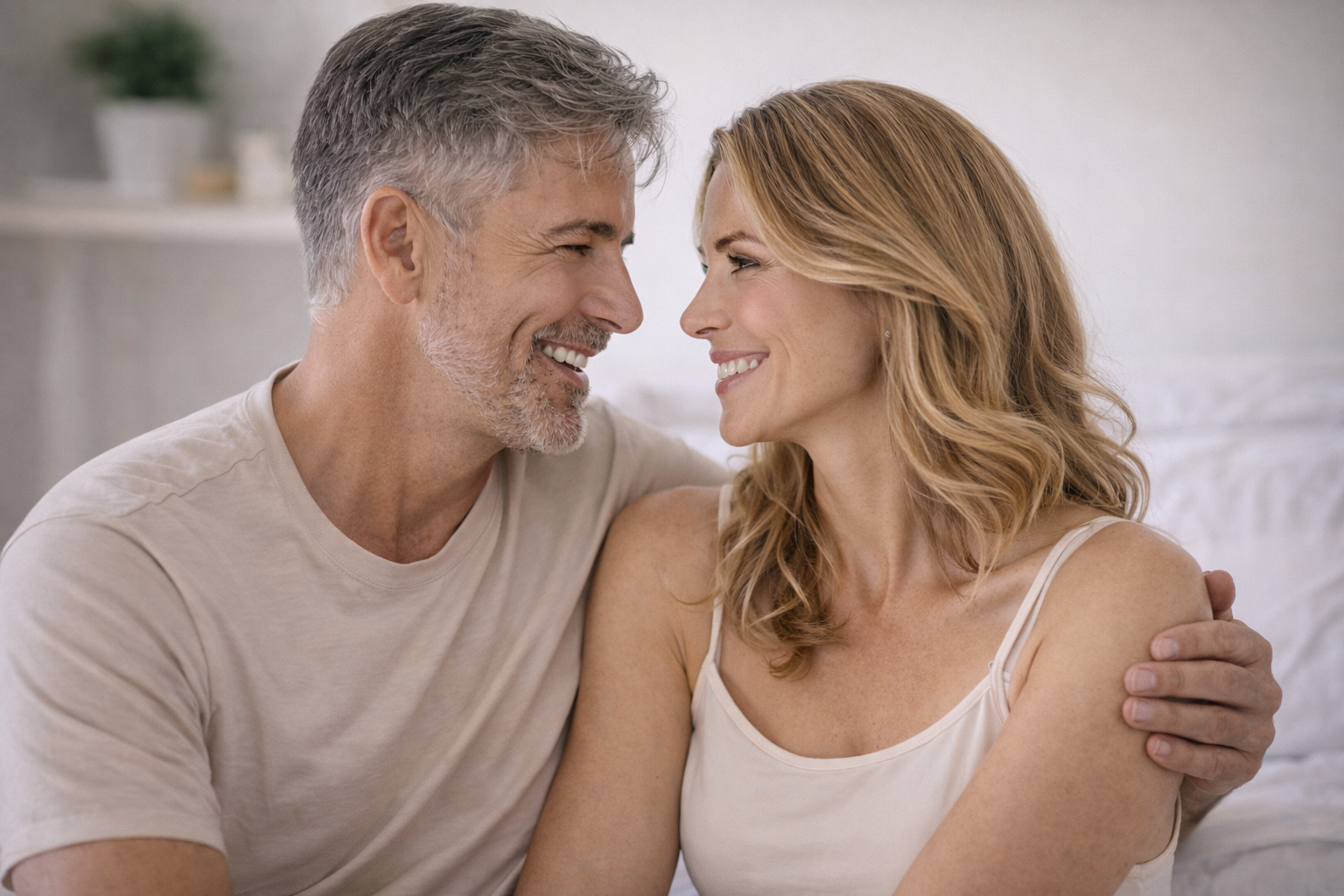 Healthy confident couple reconnecting