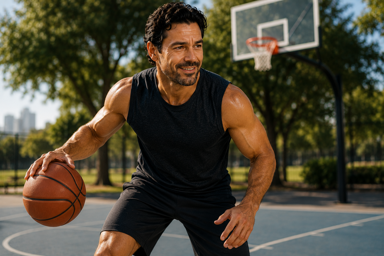 Healthy active man feeling strong and confident