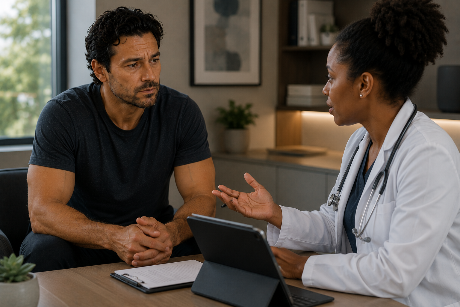 Man discussing hormone health with provider
