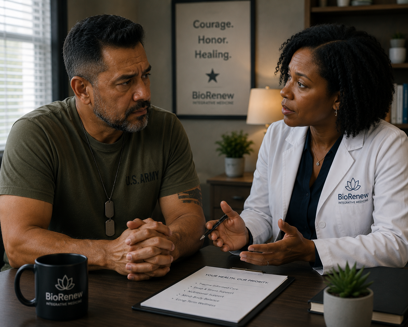 Patient discussing trauma stress and nervous system health with provider