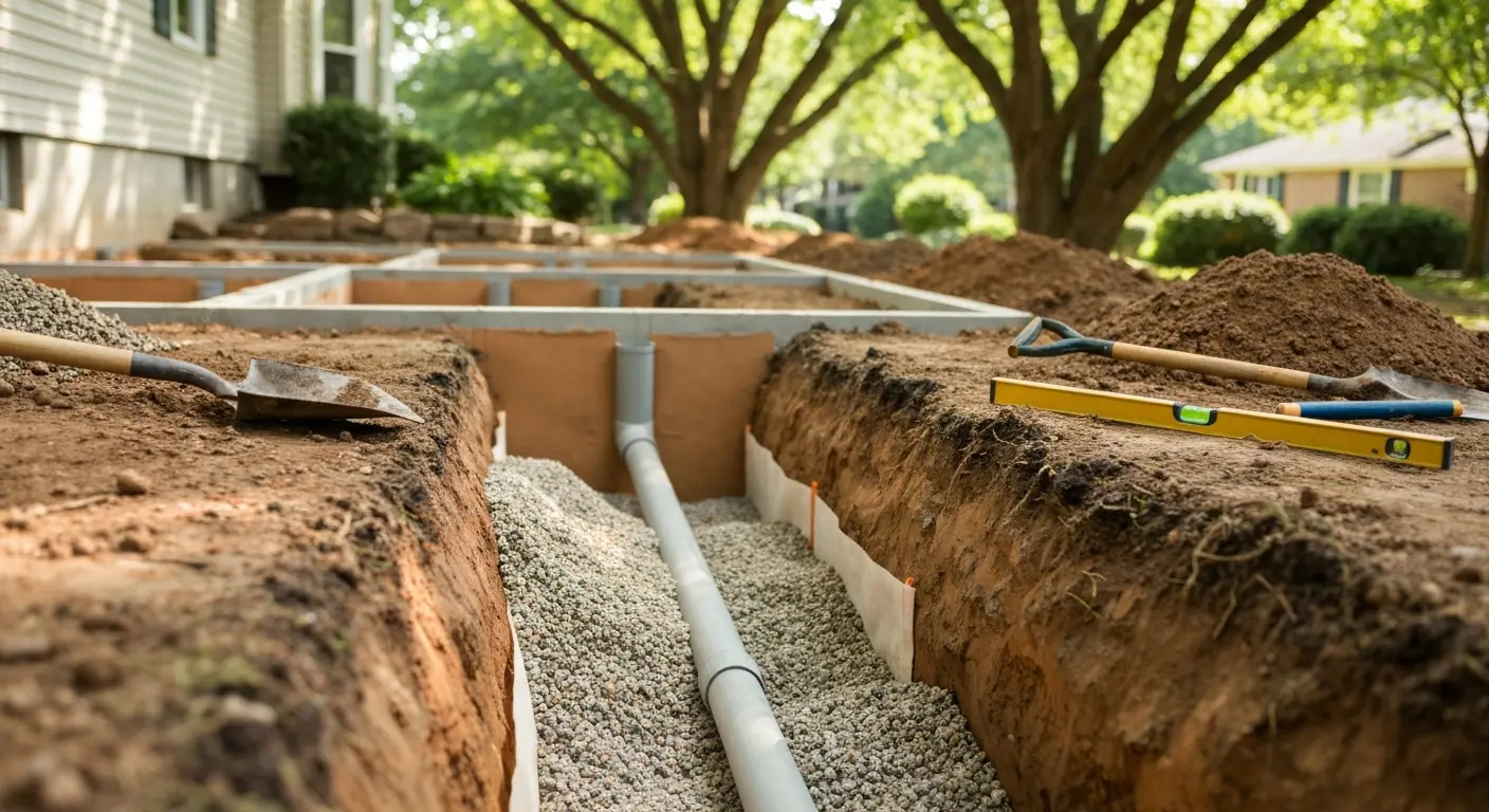 Drain tile installation in progress