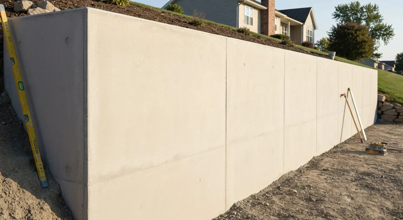 Poured concrete retaining wall