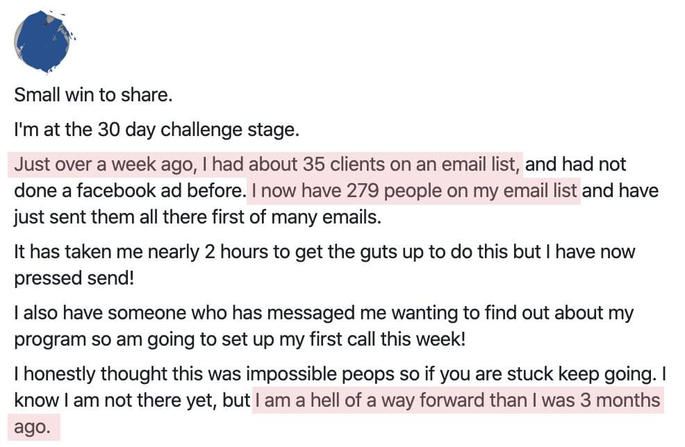 In a week, I went from 35 to 279 on my email list