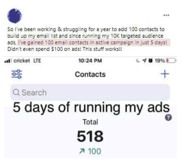 I've gained 100 email contacts in Active Campaign in just 5 days