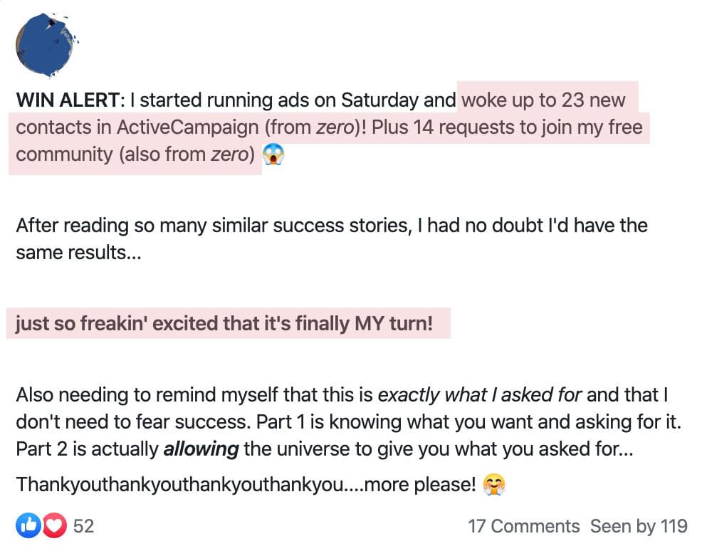 23 new contacts in Active Campaign and 14 requests to join my group