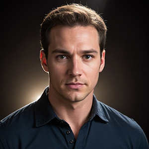 Dramatic studio headshot Los Angeles on dark background