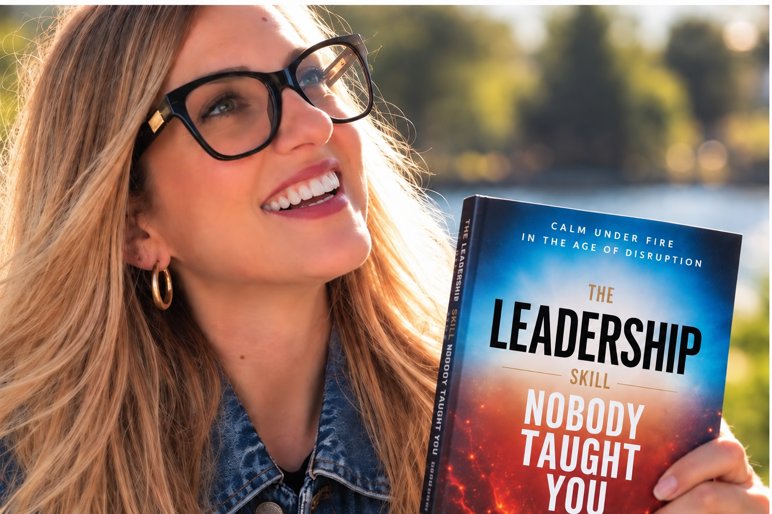 Claire Hayek smiling with The Leadership Skill Nobody Taught You: Calm Under Fire in the Age of Disruption