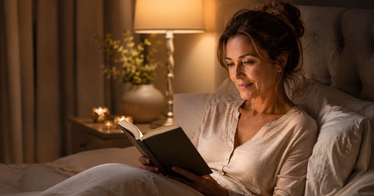 Femme de plus de 40 ans qui suit une routine du soir apaisante pour mieux dormir