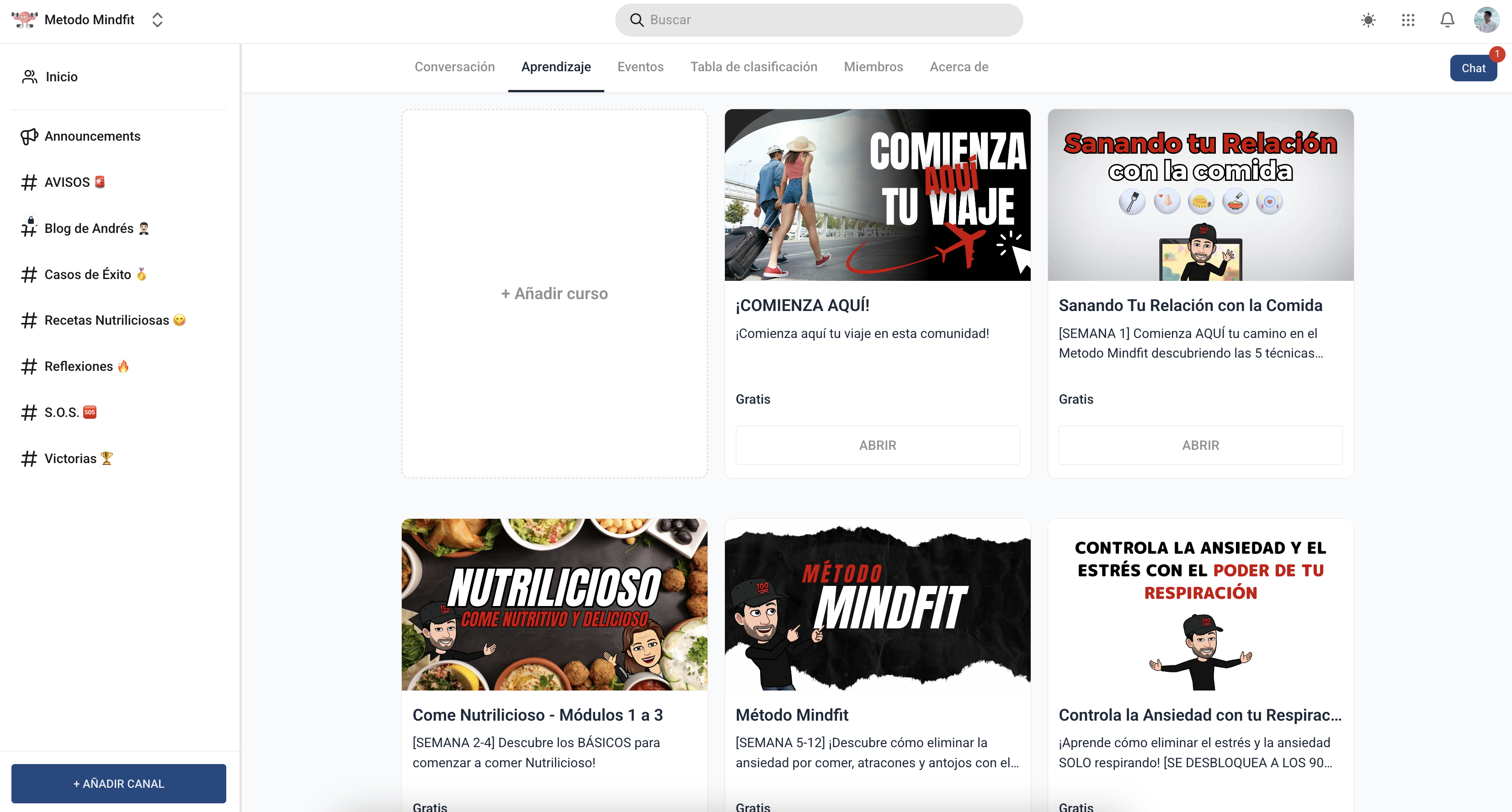 Portal de cursos y comunidad con marca propia