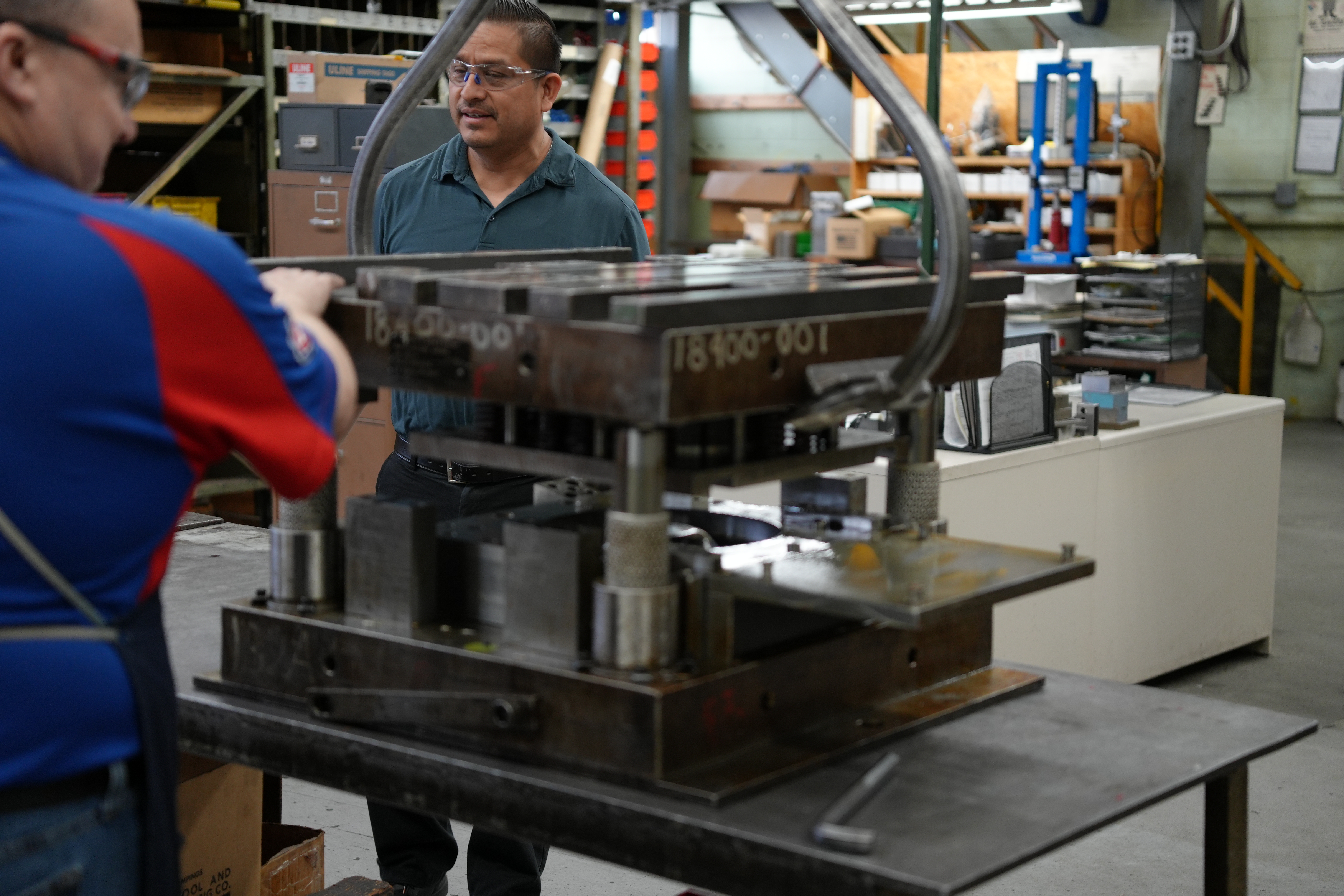 In-die tapping setup in the press at Manor Tool