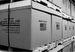 Manor Tool & Manufacturing export shipping crates marked Made in USA