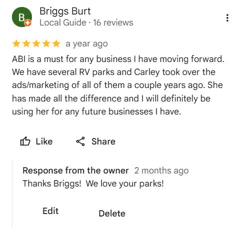 Google review of ABI Social from Briggs Burt