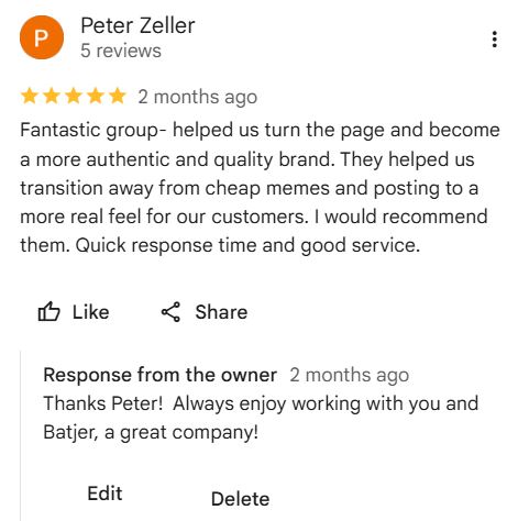Google review of ABI Social from Peter Zeller