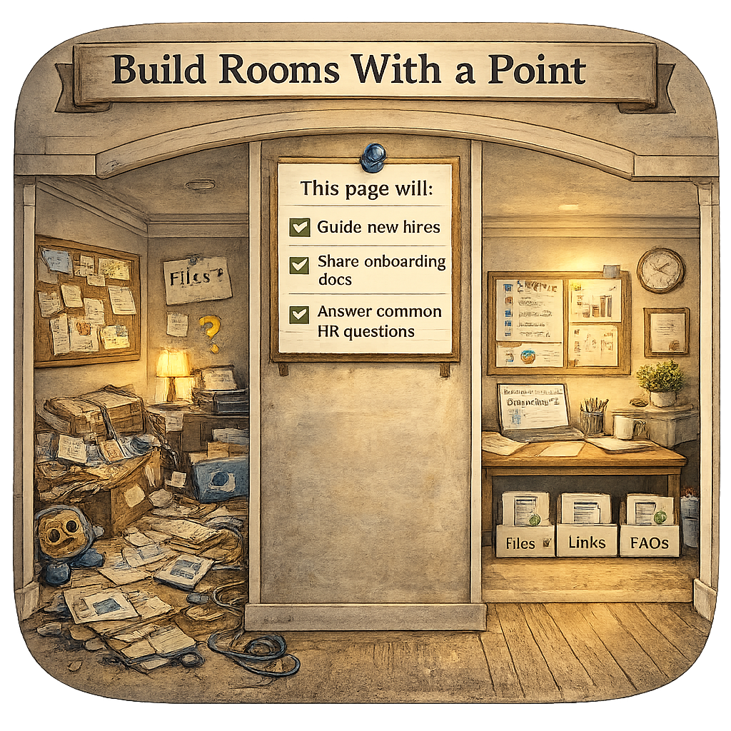 Cluttered room vs organized room, showing chaotic and purposeful SharePoint page design. Cluttered room vs organized room, showing chaotic and purposeful SharePoint page design.
