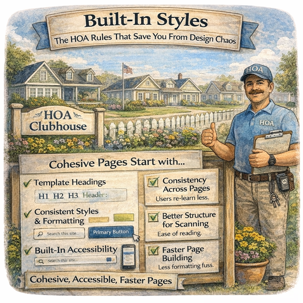 HOA-themed built-in styles keep SharePoint pages consistent, accessible, and easy to scan. HOA-themed built-in styles keep SharePoint pages consistent, accessible, and easy to scan.