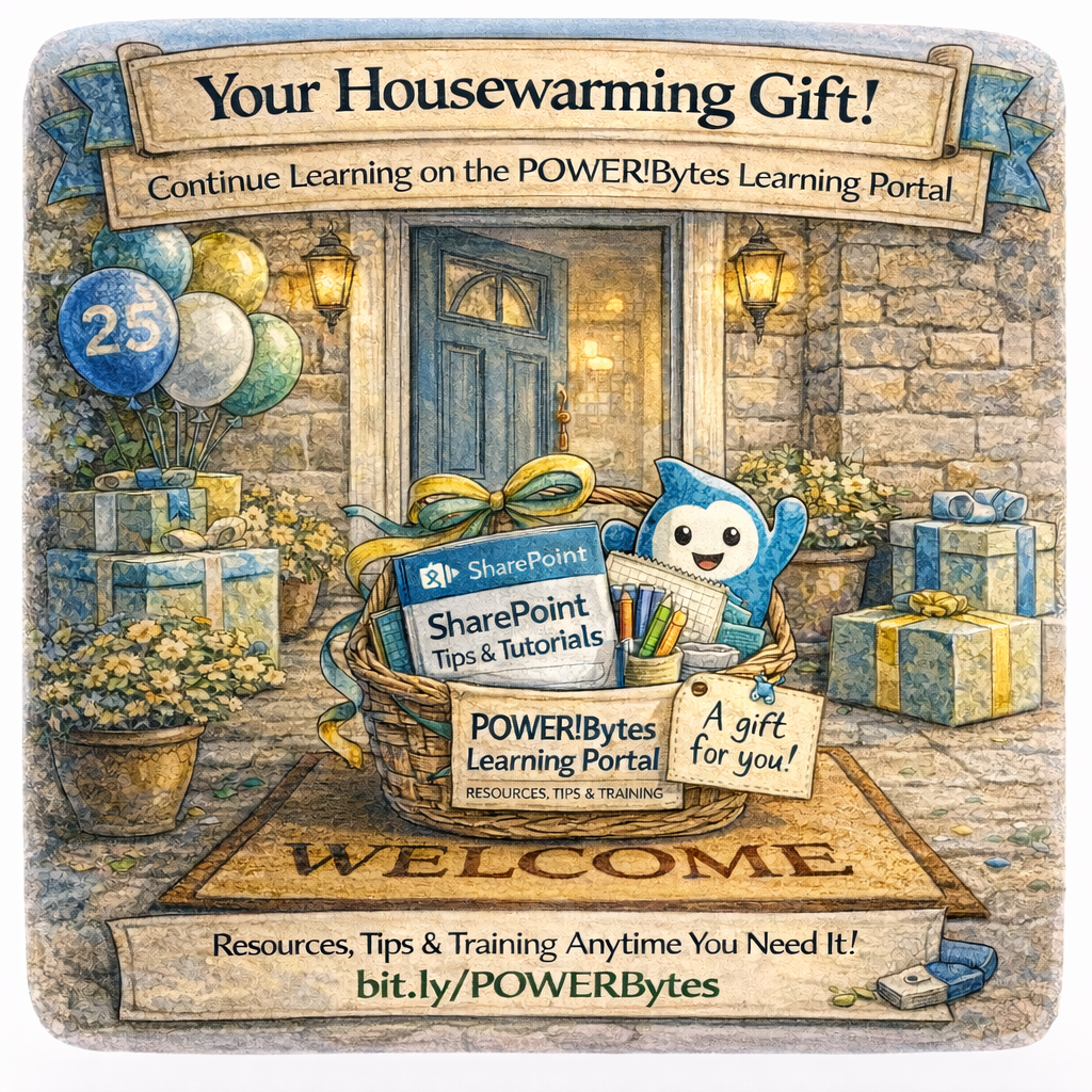 Gift basket of SharePoint learning resources with SharePoint mascot on a welcome mat at the door. Gift basket of SharePoint learning resources with SharePoint mascot on a welcome mat at the door.