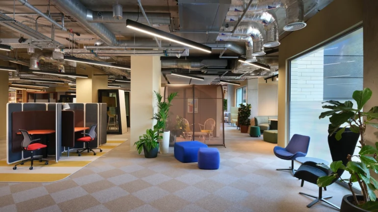 Interior of the Orangebox showroom in London with collaborative seating and breakout areas.
