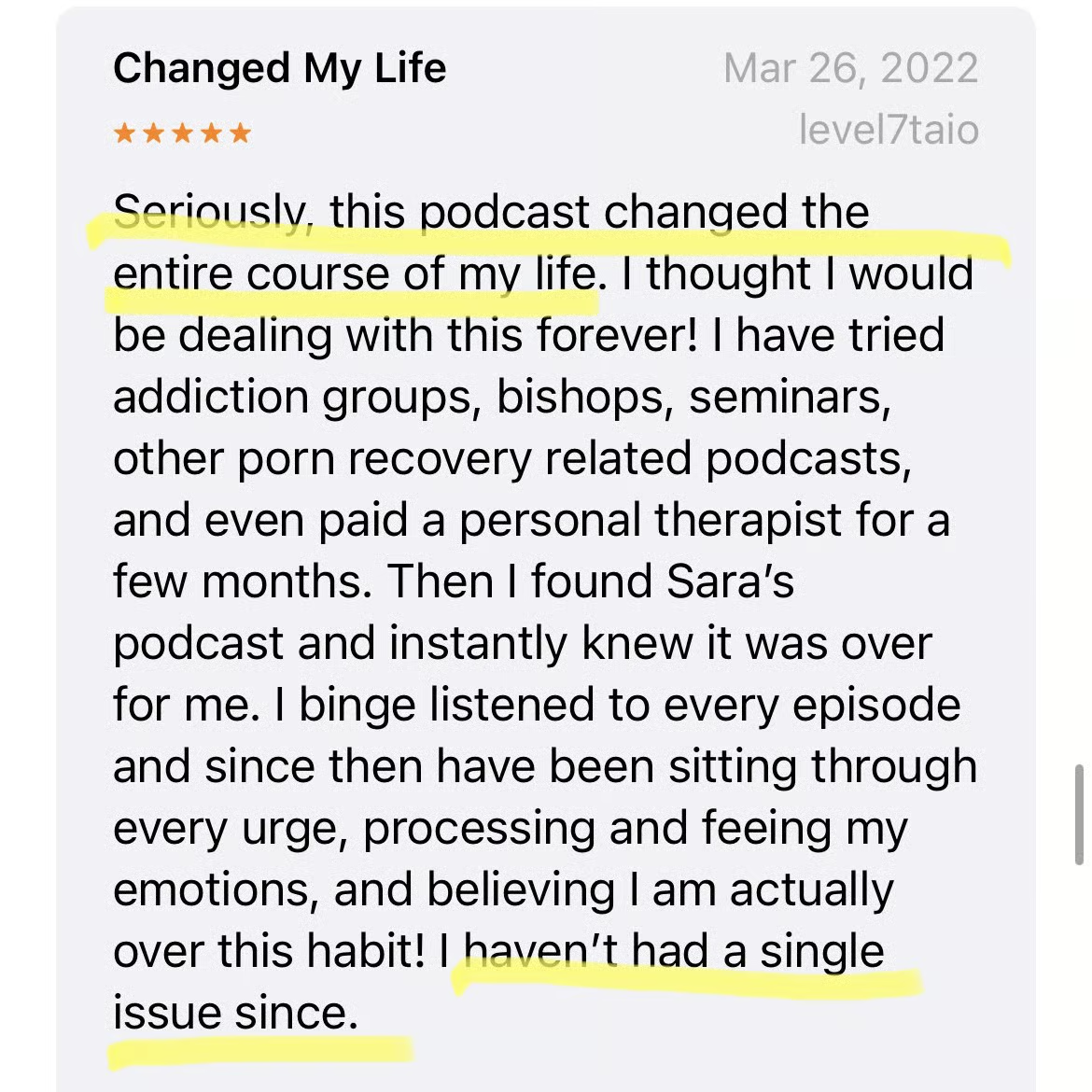 Testimonial: Changed My Life
