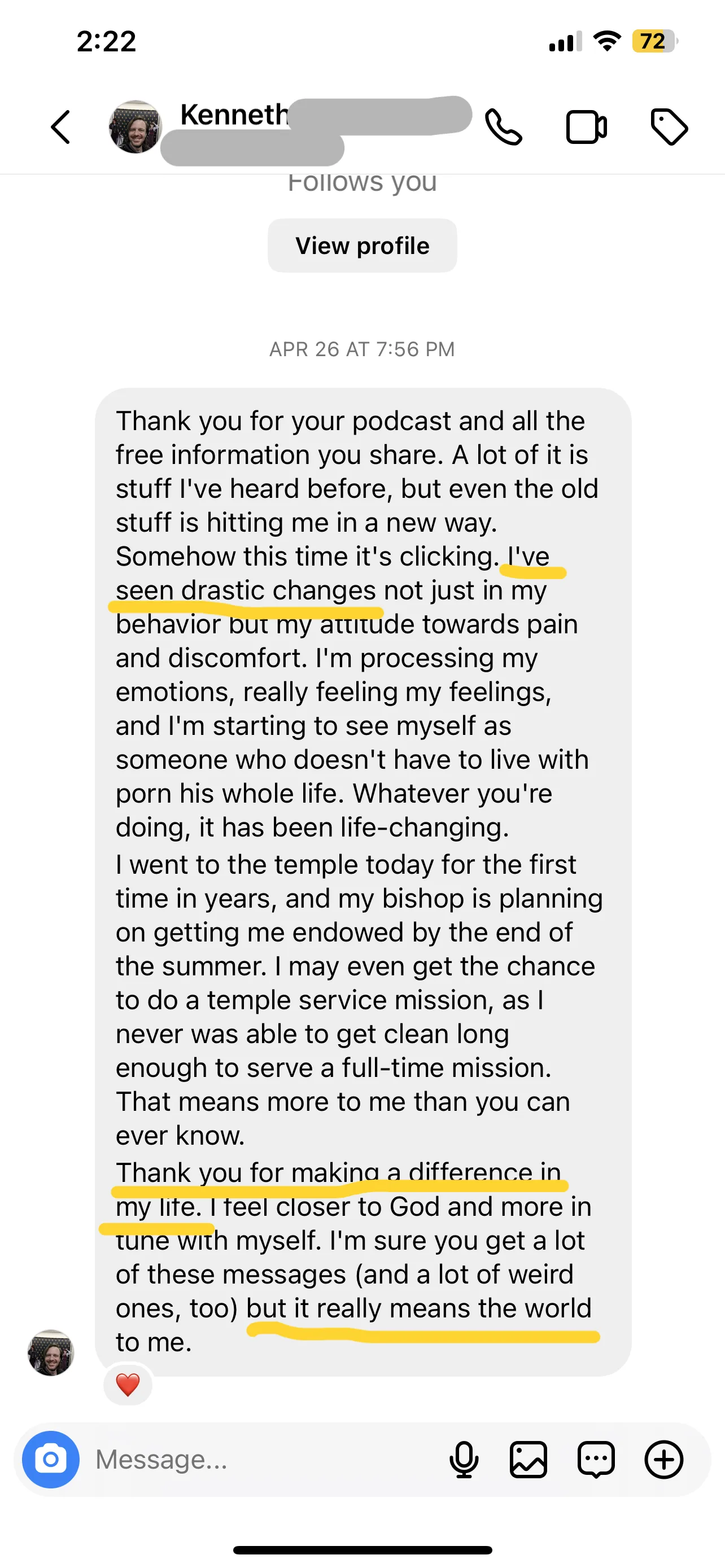 Testimonial: thank you for making a difference in my life