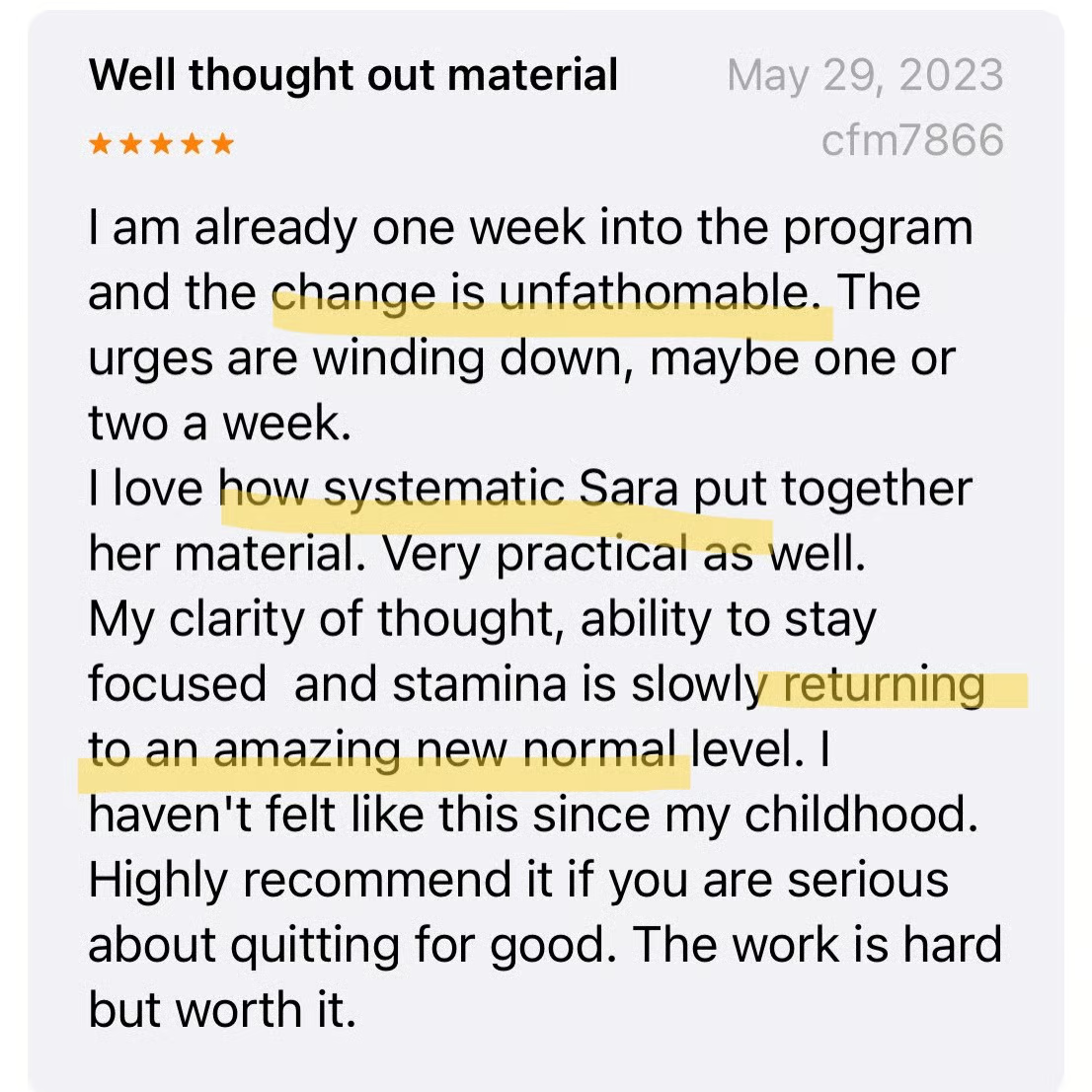 Testimonial: Well thought out material