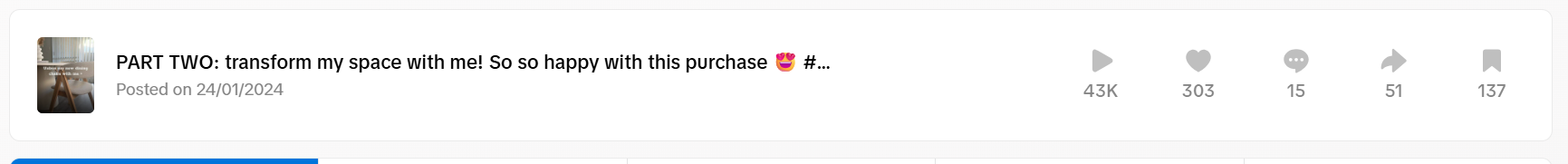 Engagement screenshot showing views and likes on a posted video