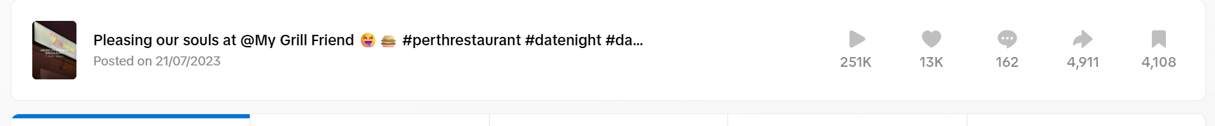 Engagement screenshot showing views and likes on a posted video