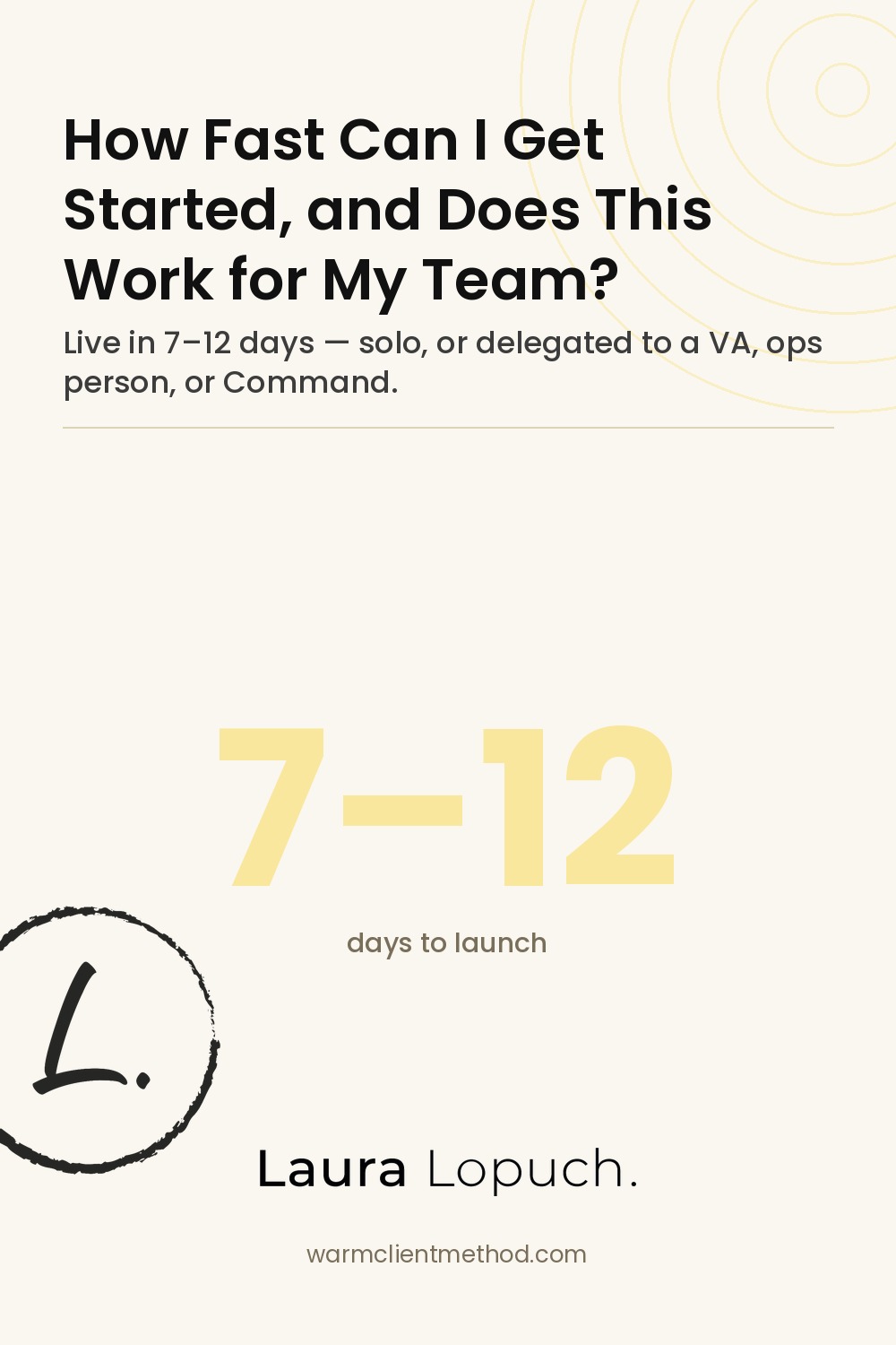 Pinterest pin: how fast you can launch the WARM Client Method, solo or with a team Pinterest pin: how fast you can launch the WARM Client Method, solo or with a team