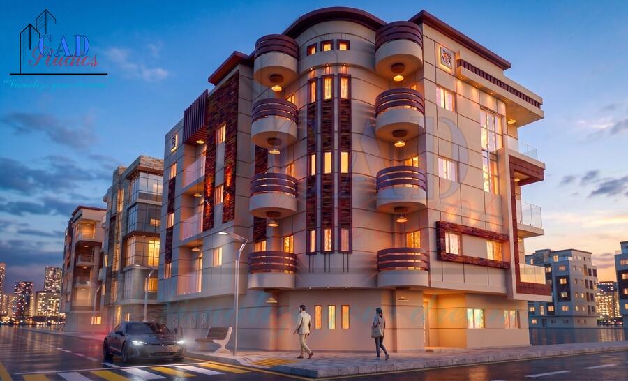 Apartment building dusk render