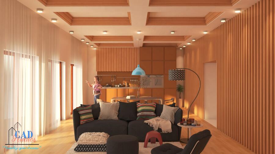 Warm living room interior render