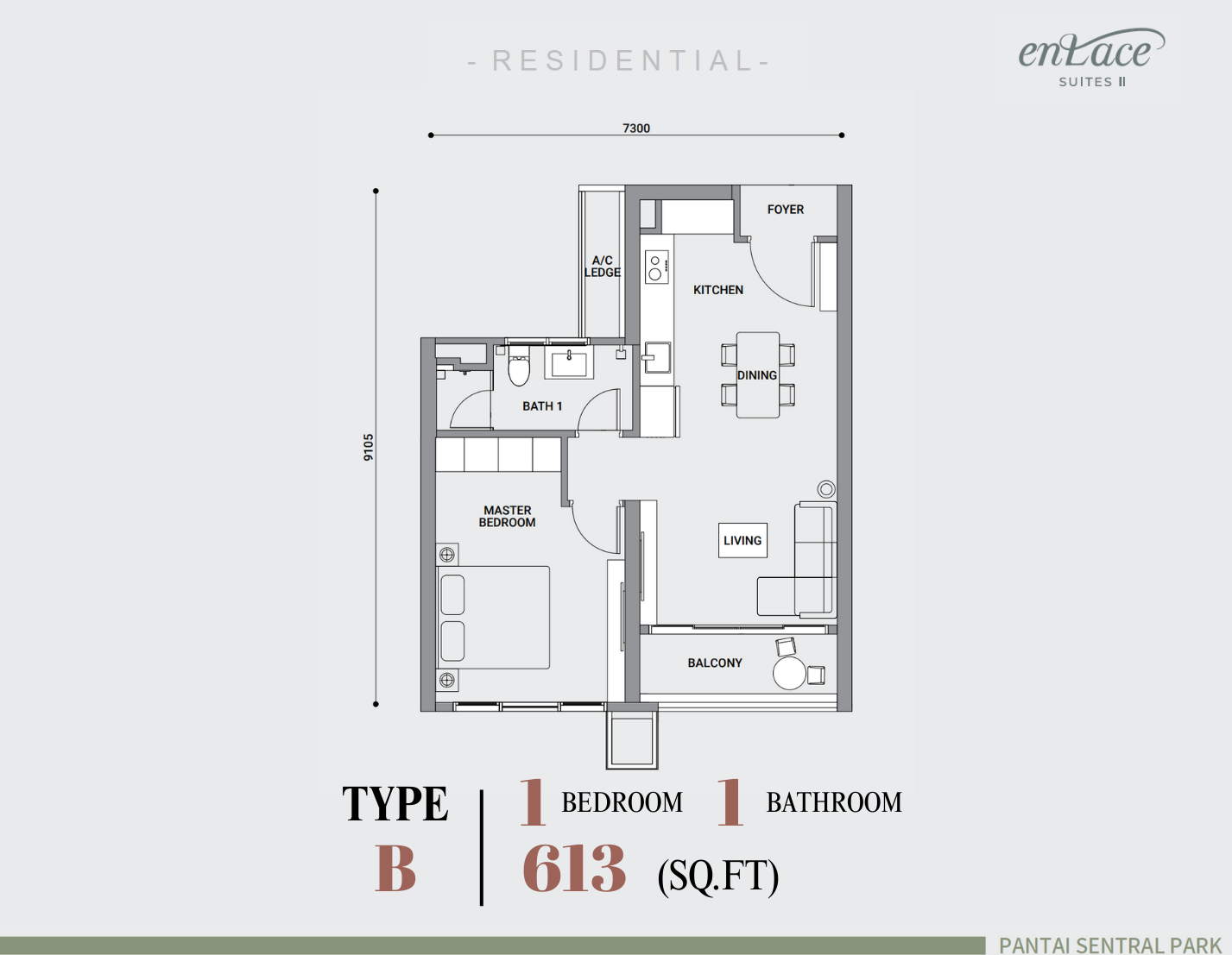 Enlace Type B Layout 613sf