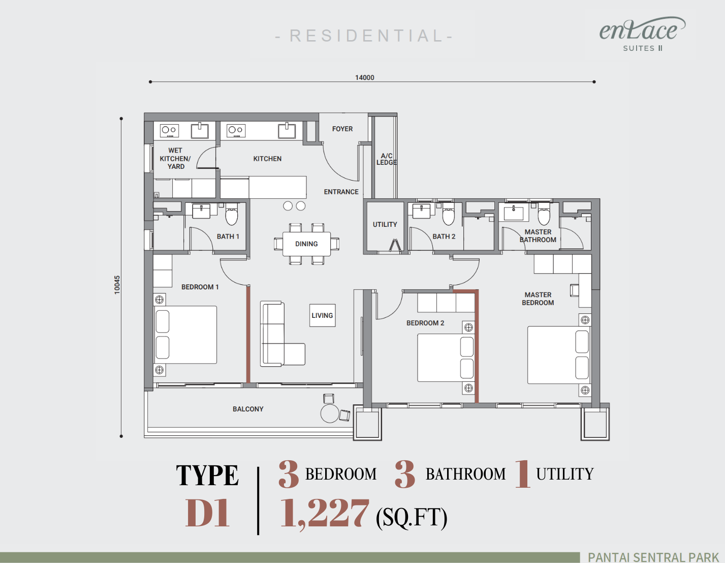 Enlace Type D1 Layout 1227sf